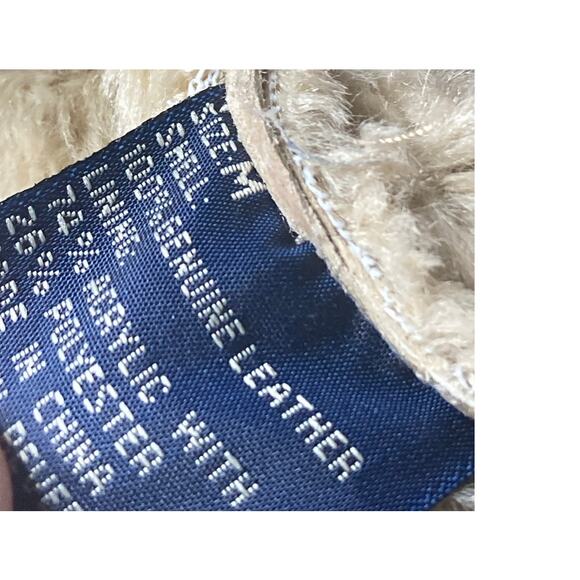 VTG Baileys Point Womens Leather Coat Jacket Light Tan Size Med Sherpa Like Trim - Picture 9 of 10